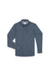 A long-sleeve button-up shirt in slate blue, featuring two chest flap pockets with snap buttons and gold-tone metal snaps, displayed on a clean white background.