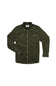 An olive green corduroy button-down shirt jacket with two chest flap pockets and silver snap buttons, displayed flat against a plain white background.