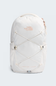 White backpack with 'The North Face' logo on a light gray background