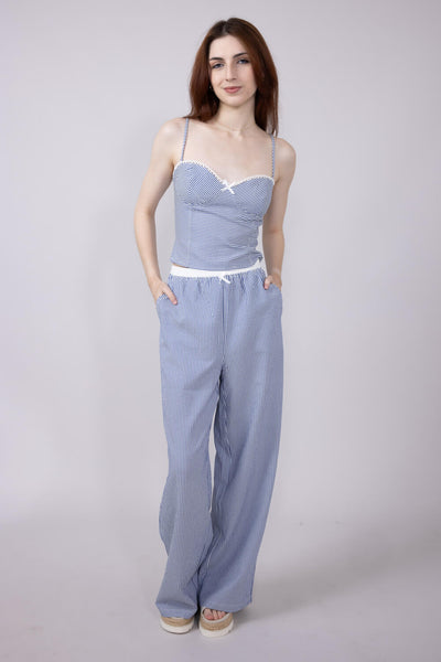 ACOA Pin Stripe Bustier & Pant Set for Women in Blue