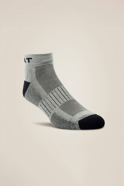 Ariat High Performance Quarter Crew Tek Work Socks 3 Pair Pack in Grey