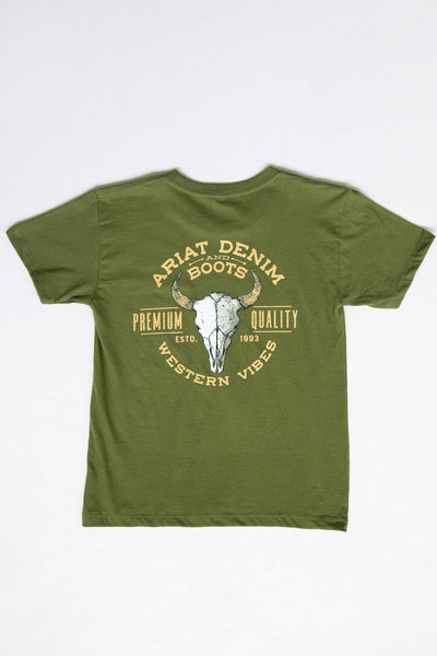 Ariat Youth Bison Skull T-Shirt for Boys in Green