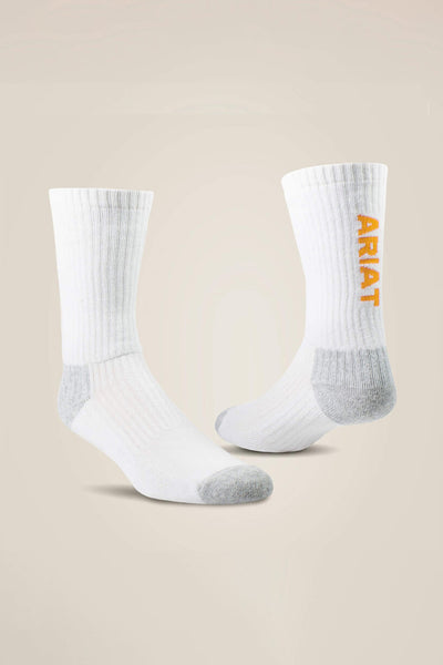 Ariat Premium Ringspun Cotton Crew Socks 3 Pair Pack in White