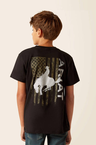Ariat Youth Bronco Flag T-Shirt for Boys in Black