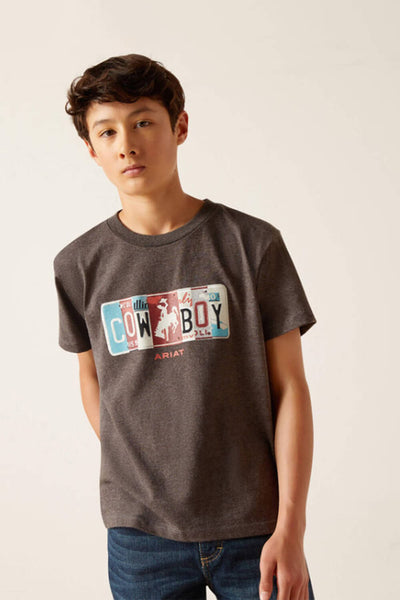 Ariat Youth License Plate Cowboy T-Shirt for Boys in Grey