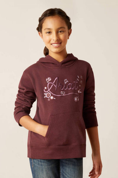 Ariat Youth Floral Hoodie for Girls in Brown