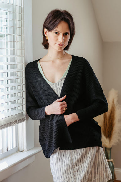 Shaker Stitch Cardigan for Women in Black