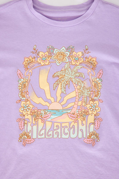 Billabong Youth Sun Dial Oversized Graphic T-Shirt for Girls in Peaceful Lilac