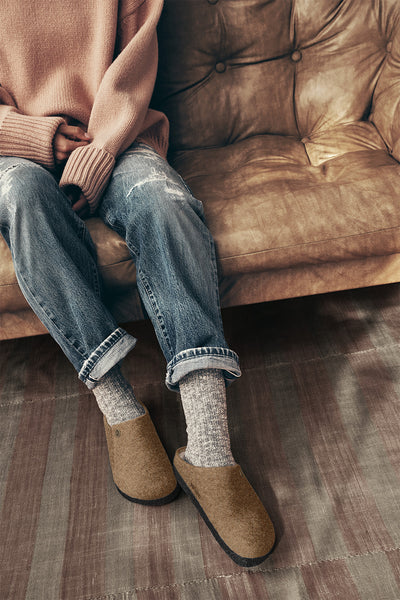 Birkenstock Zermatt Wool Felt Shearling Slippers for Men in Toffee