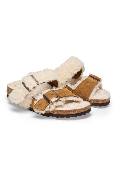 Birkenstock Arizona Teddy Split Leather Shearling Sandals for Women in Mink