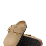 Birkenstock Boston Big Buckle Oiled Leather Clogs for Women in Tobacco Brown