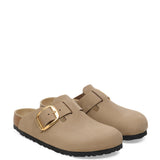 Birkenstock Boston Big Buckle Oiled Leather Clogs for Women in Tobacco Brown
