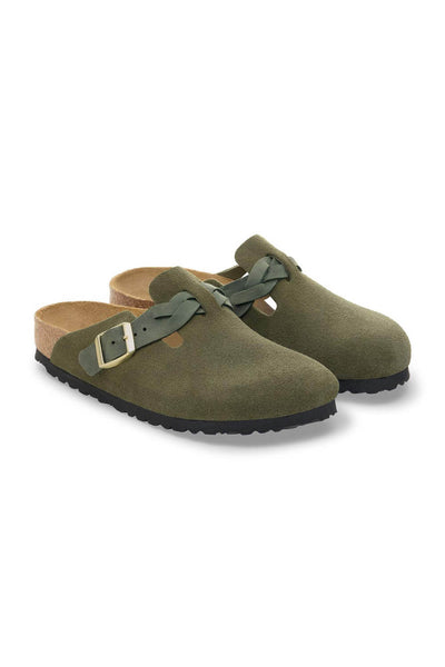 Birkenstock Boston Braided Suede Leather Clogs for Women in Thyme
