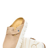 Papillo by Birkenstock Boston Chunky Suede Leather Clogs for Women in Warm Sand