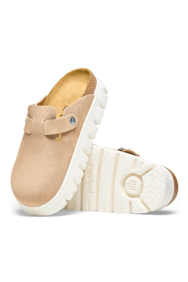 Papillo by Birkenstock Boston Chunky Suede Leather Clogs for Women in Warm Sand