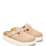 Papillo by Birkenstock Boston Chunky Suede Leather Clogs for Women in Warm Sand