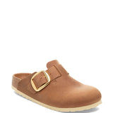 Birkenstock Boston Big Buckle Oiled Leather Clogs for Women in Cognac Brown