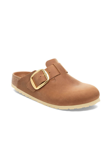 Birkenstock Boston Big Buckle Oiled Leather Clogs for Women in Cognac Brown