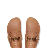 Birkenstock Boston Big Buckle Oiled Leather Clogs for Women in Cognac Brown