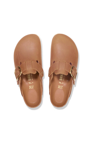 Birkenstock Boston Big Buckle Oiled Leather Clogs for Women in Cognac Brown