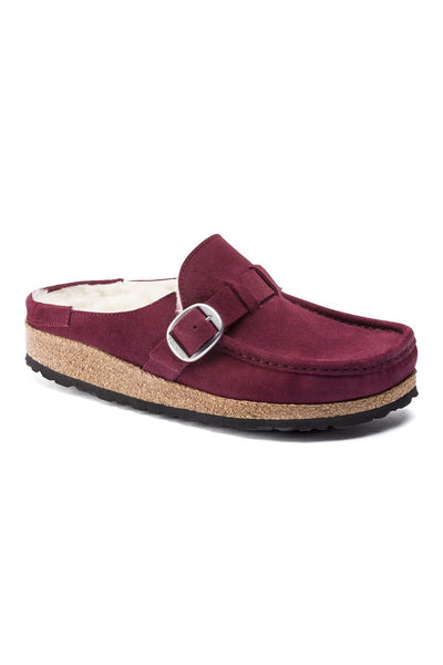 Birkenstock Buckley Shearling Suede Mules for Women in Maroon