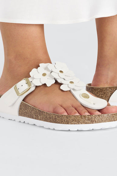Birkenstock Gizeh Flower Leather Sandals for Women in White