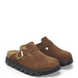 Papillio by Birkenstock Boston Chunky Suede Clogs for Women in Dark Tea