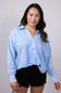 Blu Pepper Johnny Collar Mineral Wash Shirt for Women in Blue