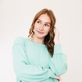 Blu Pepper Crewneck Ribbed Knit Shirt for Women in Mint