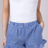 Gingham Ruffle Shorts for Women in Blue