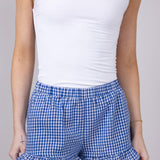 Gingham Ruffle Shorts for Women in Blue