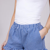 Gingham Ruffle Shorts for Women in Blue