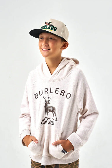 Burlebo Youth Deer Fleece Hoodie for Boys in Oatmeal