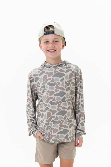 Burlebo Youth Performance Hoodie for Boys in Grey Camo