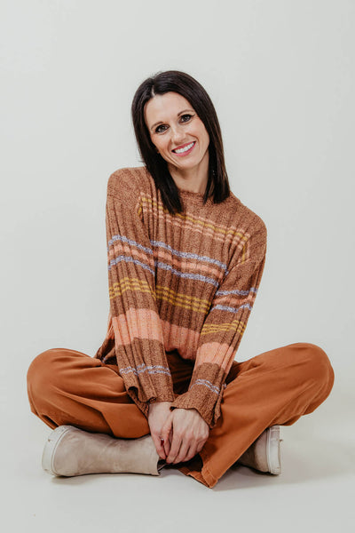 By Together Multi Stripe Sweater for Women in Brown
