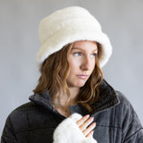 C.C. Glitter Fur Bucker Hat for Women in Ivory