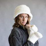 C.C. Glitter Fur Bucker Hat for Women in Ivory