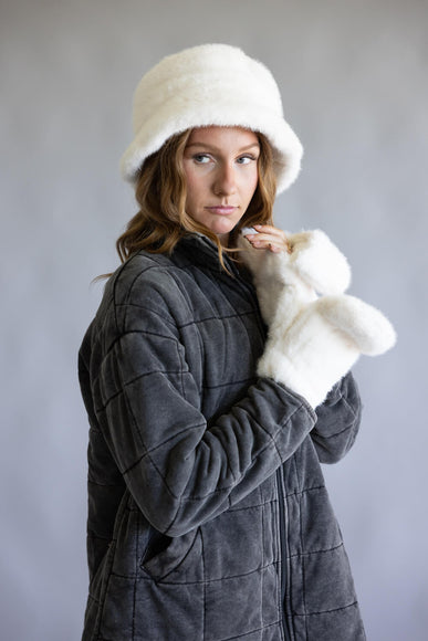 C.C. Glitter Fur Bucker Hat for Women in Ivory