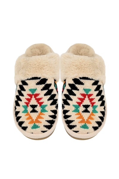 C.C. Aztec Pattern Slippers for Women in Beige