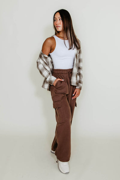 Hyfve Drawstring Ankle Cargo Sweatpants for Women in Brown