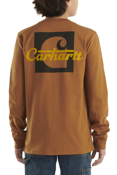 Carhartt Pocket Graphic Long Sleeve T-Shirt for Boys in Brown