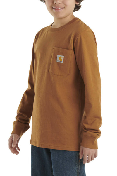 Carhartt Youth Pocket Graphic Long Sleeve T-Shirt for Boys in Brown