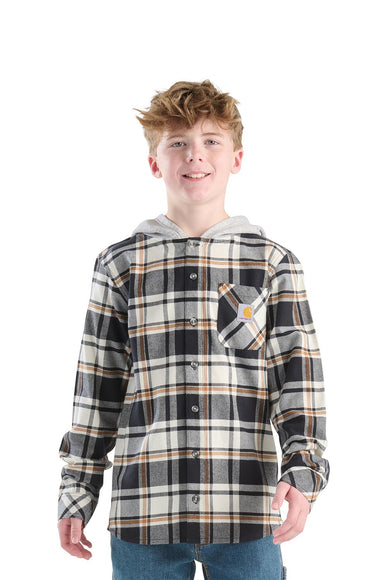 Carhartt Youth Hooded Flannel Shirt for Boys in Black