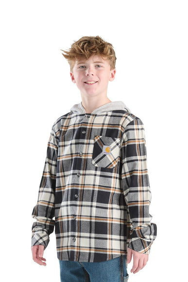Carhartt Youth Hooded Flannel Shirt for Boys in Black