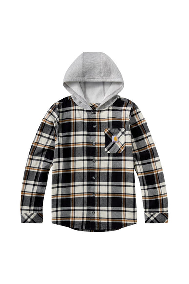 Carhartt Youth Hooded Flannel Shirt for Boys in Black