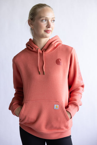 Carhartt Logo Sleeve Midweight Hoodie for Women in Dusty Cedar