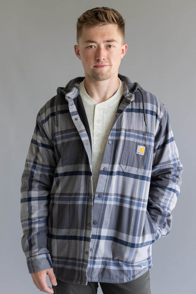 Carhartt Rugged Flex Relaxed Fit Fleece Lined Shirt Jacket for Men in Grey Plaid