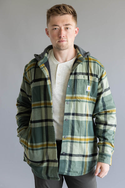 Carhartt Rugged Flex Relaxed Fit Fleece Lined Shirt Jacket for Men in Green Plaid