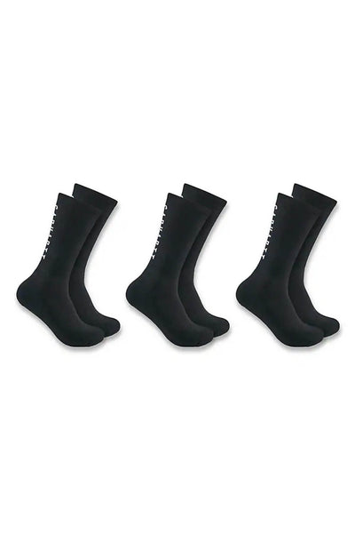 Carhartt Force Midweight Logo 3 Pack Crew Socks for Men in Black