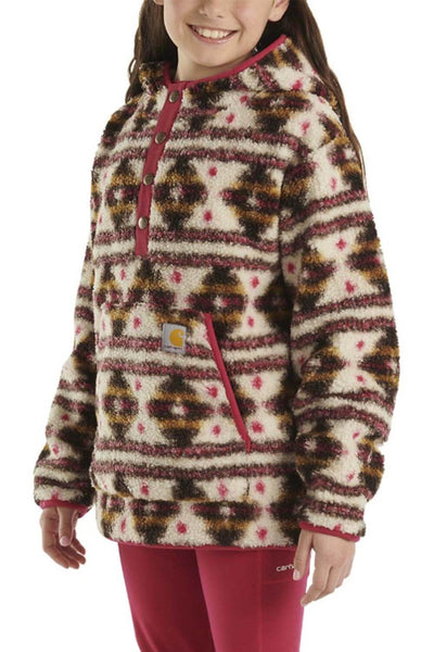 Carhartt Youth Fleece Quarter-Snap Sweatshirt for Girls in Pink